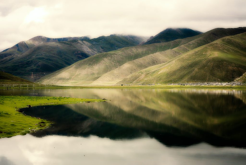 Hills reflected in a lake