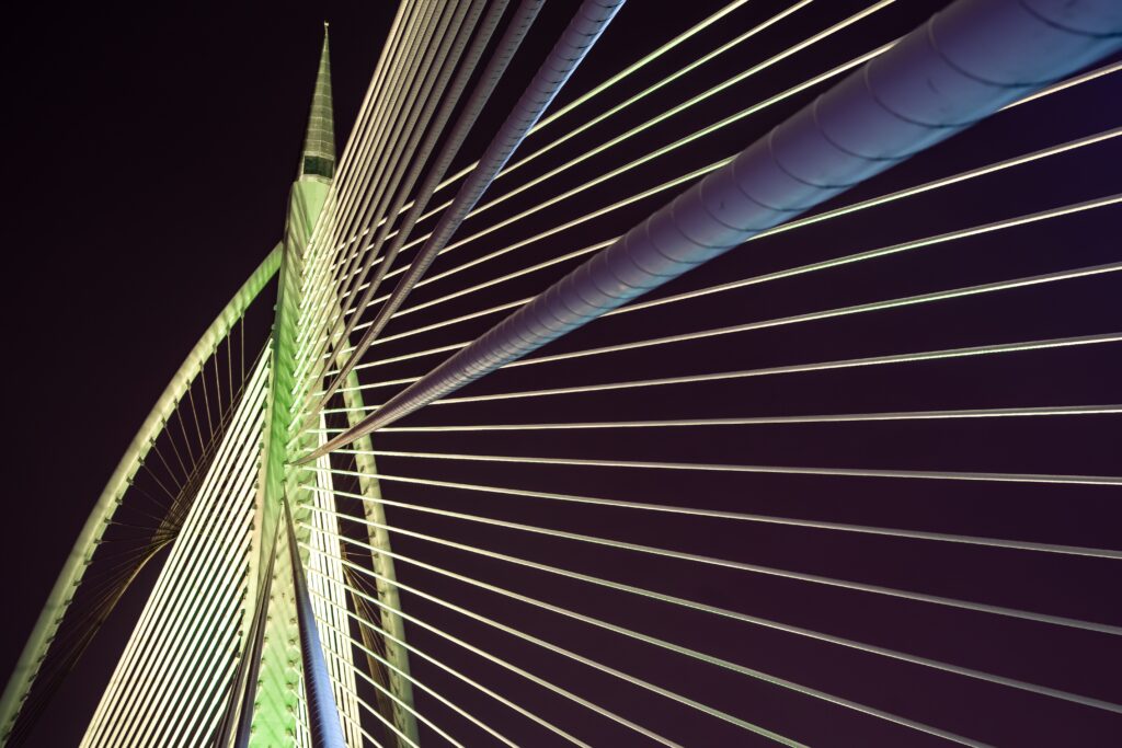 Night view of modern bridge architecture at Putrajaya, Malaysia